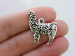6 Llama alpaca charms antique silver tone A1036