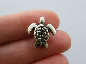 8 Turtle toortoise spacer bead charm antique silver tone FF429