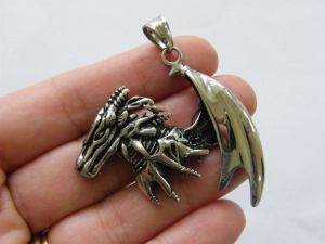 1 Dragon pendant antique silver tone stainless steel A1066