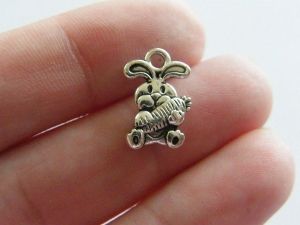 12 Rabbit carrot charms antique silver tone A256