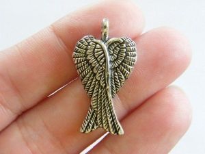 BULK 50 Pair of angel wing pendants antique silver tone AW28