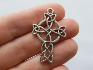 6 Celtic knot cross charms antique silver tone C89