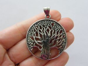 1   Tree of life pendant antique silver tone stainless steel T148