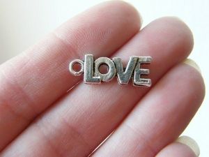 12 LOVE word charms antique silver tone M187