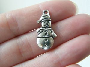 10 Snowman charms antique silver tone SF47