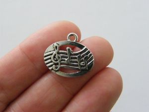 BULK 50 Music note charms antique silver tone MN9