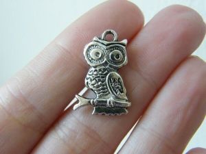 8 Owl Charms  antique silver tone B298