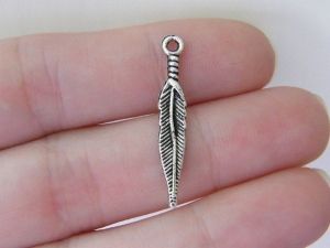 14 Feather charms antique silver tone B225