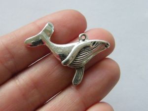 2 Whale charms antique silver tone FF475