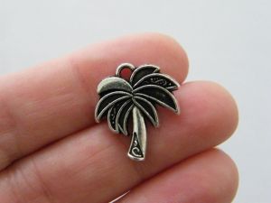 12 Palm tree charms antique silver tone T71