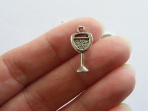 10 Wine glass charms antique silver tone FD1