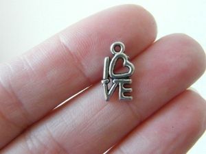 16 LOVE word charms antique silver tone M41