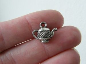 14 Teapot charms antique silver tone FD45