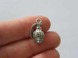 4 Hand grenade charms antique silver tone G108