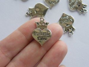 6 knitting diva charms antique silver tone P524