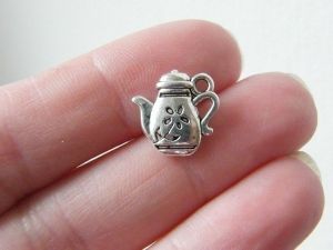 8 Teapot charms antique silver tone FD49