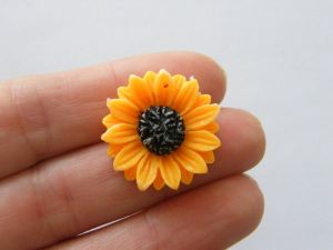 BULK 30 Sunflower flower pendants orange and brown tone F308  - SALE 50% OFF