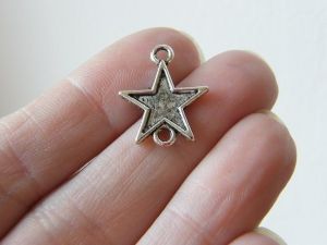 10 Star connector charms antique silver tone S17