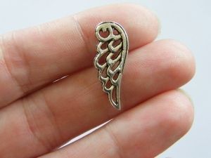 10 Angel wing charms antique silver tone AW15