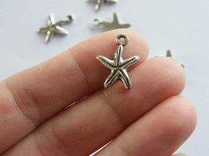 14 Starfish charms antique silver tone FF209