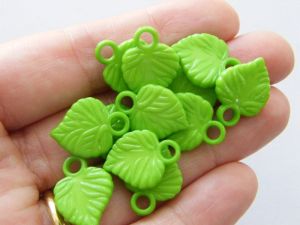 100 Leaf pendants green acrylic L154  - SALE 50% OFF