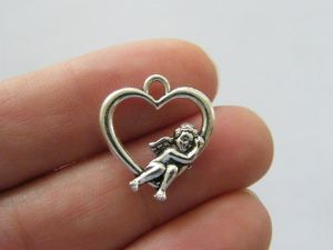 10 Angel heart charms antique silver tone AW80