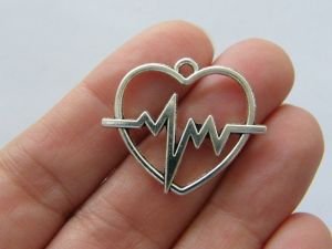 4 Heart rate beat heart charms silver tone MD23