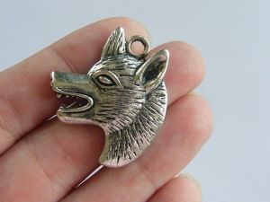 4 Wolf charms antique silver tone A288