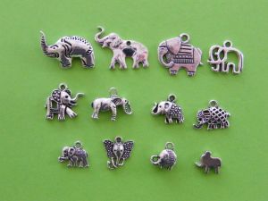 The Elephant Collection - 12 different antique silver tone charms