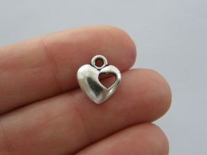 12 Heart charms antique silver tone H243