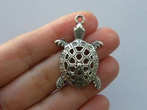 BULK 10 Turtle pendants antique silver tone FF113