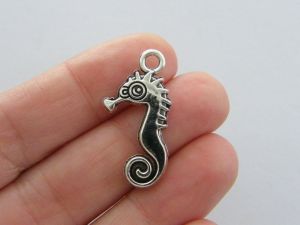 12 Seahorse charms antique silver tone FF38