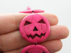 13 Fuchsia pink pumpkin jack o lantern 30mm Halloween beads SK33
