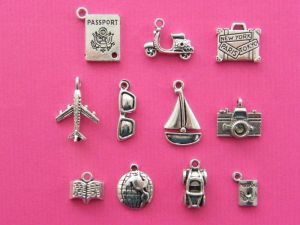 Have Suitcase Will Travel Collection - 11 different antique silver tone charms