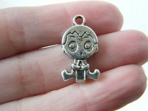 6 Baby boy charms antique silver tone P565