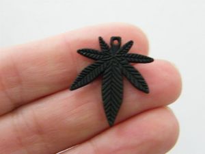 4 Marijuana weed leaf charms black tone L63