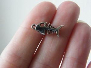 14 Fish bone charms antique silver tone FF53