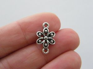 14 Flower connector charms antique silver tone F118