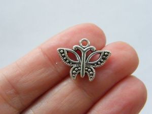 14 Butterfly charms antique silver tone A151