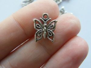BULK 50 Butterfly charms antique silver tone A334