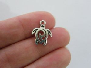 12 Turtle charms antique silver tone FF169