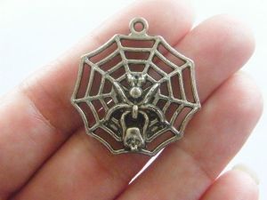 4 Spider in a spider web pendants antique silver tone HC127