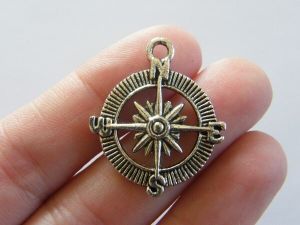 6 Compass pendants antique silver tone FF639