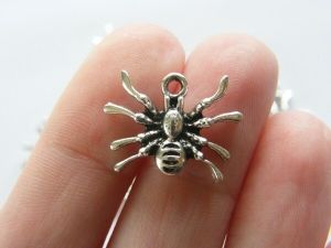 10 Spider charms antique silver tone HC123