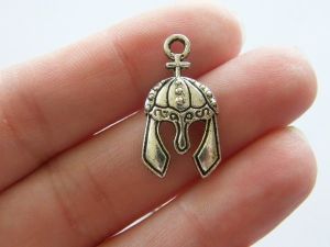 6 Medieval helmet charms antique silver tone SW29