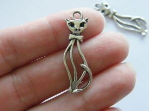12 Cat pendants charms antique silver tone A863