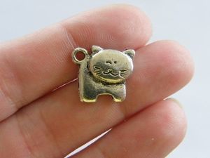 12 Cat charms antique silver tone A869