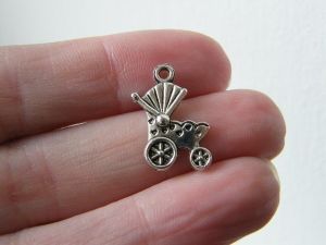 14 Baby pram or carriage charms antique silver tone P563