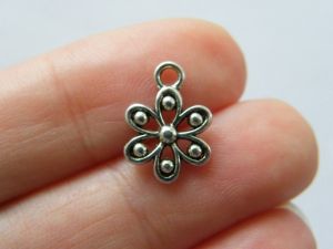 12 Flower  charms antique silver tone F171