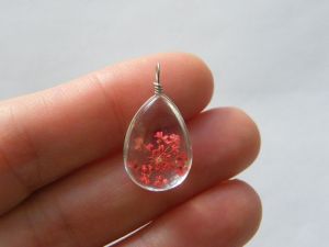 2 Dried flower red glass pendants F317